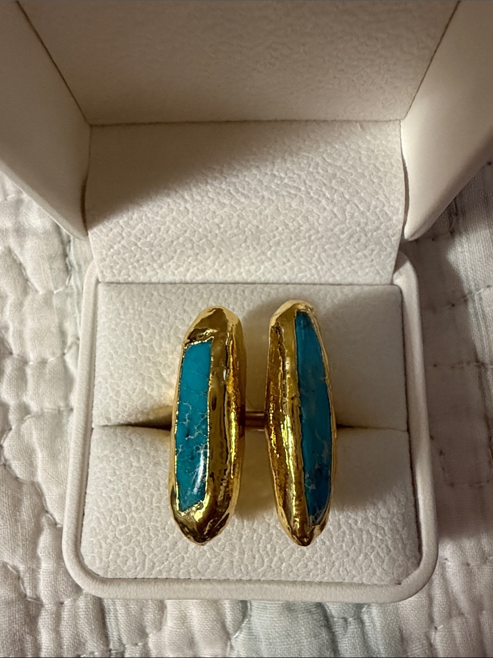 Gold-Tone Turquoise Double Stone Ring - Women's Jewelry